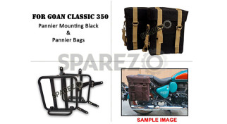 For Royal Enfield Goan Classic 350 Military Pannier Bags Golden Black and Mounting For Royal Enfield Goan Classic 350 Military Pannier Bags Golden Black and Mounting